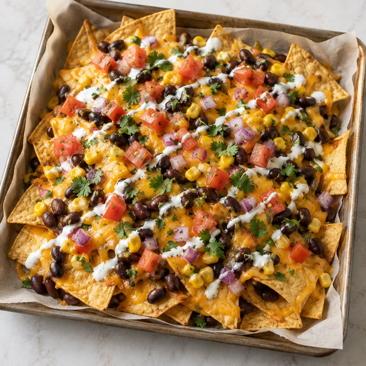 The bean-heavy nacho tray — illustrative serving idea