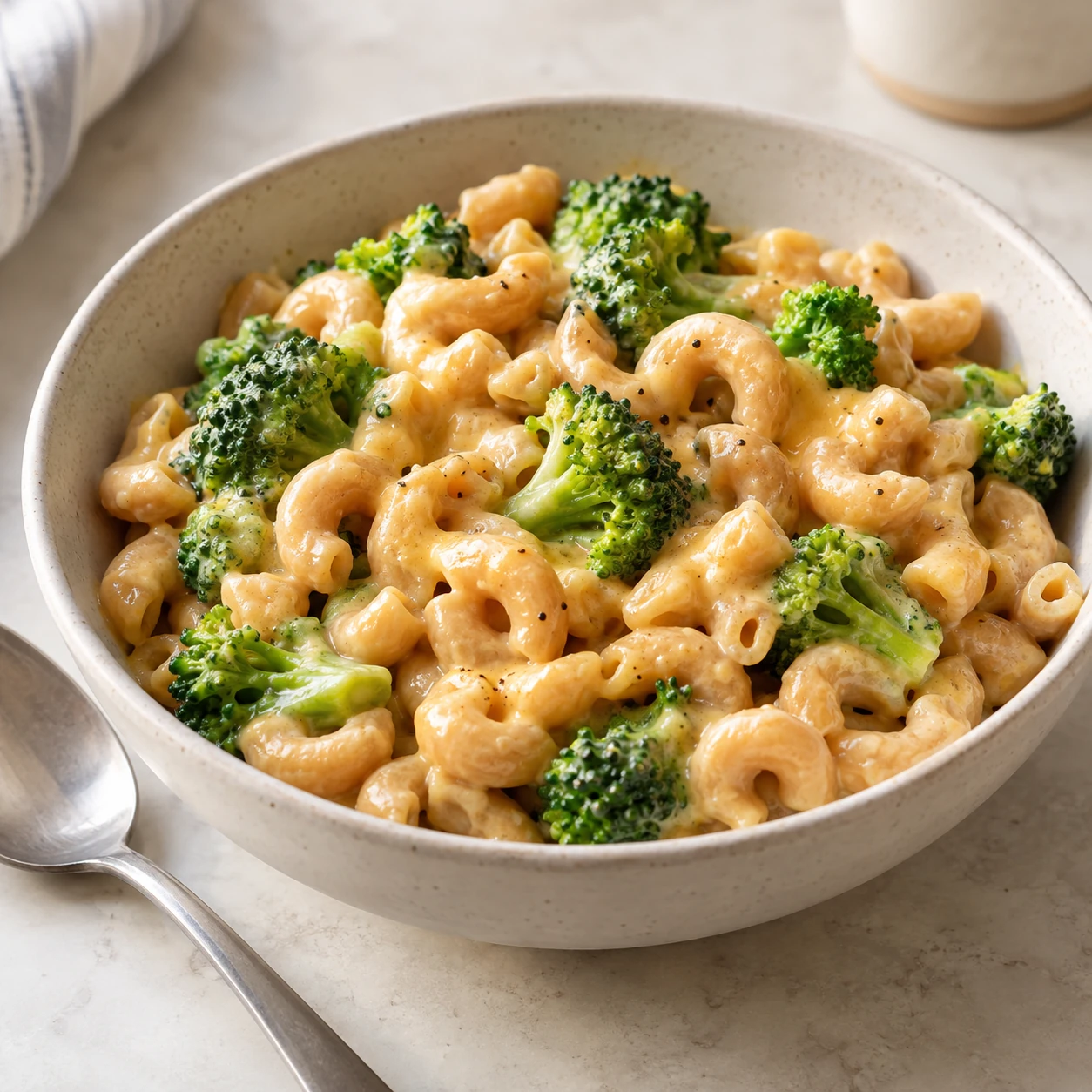 Broccoli mac with actual cheese — illustrative serving idea
