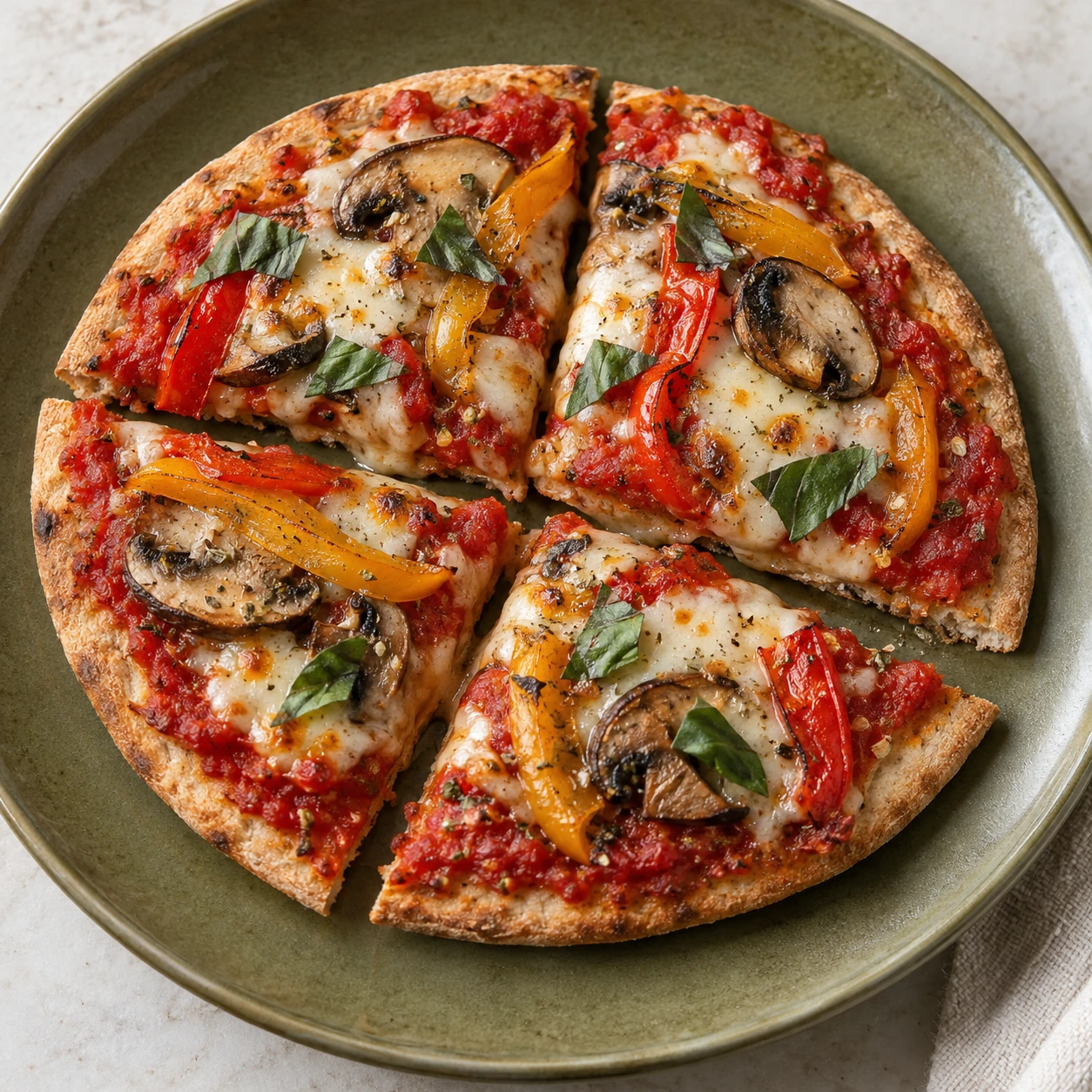 Crisp-edge veggie pita pizzas — illustrative serving idea